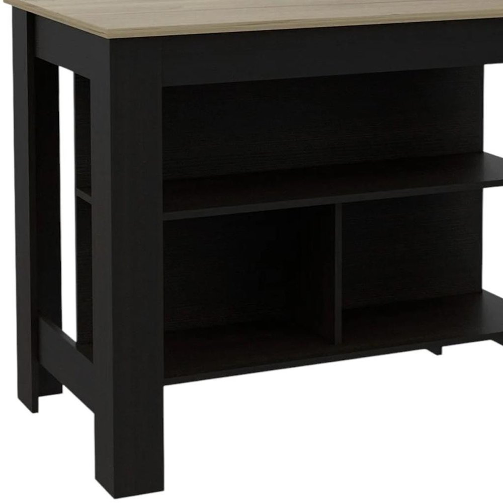 Black and Natural 41 Kitchen Island with Storage