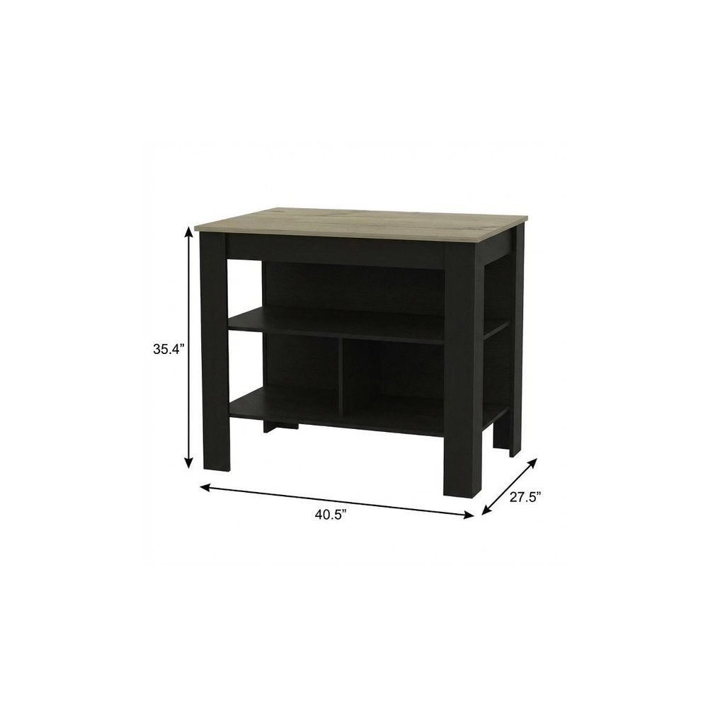 Black and Natural 41 Kitchen Island with Storage