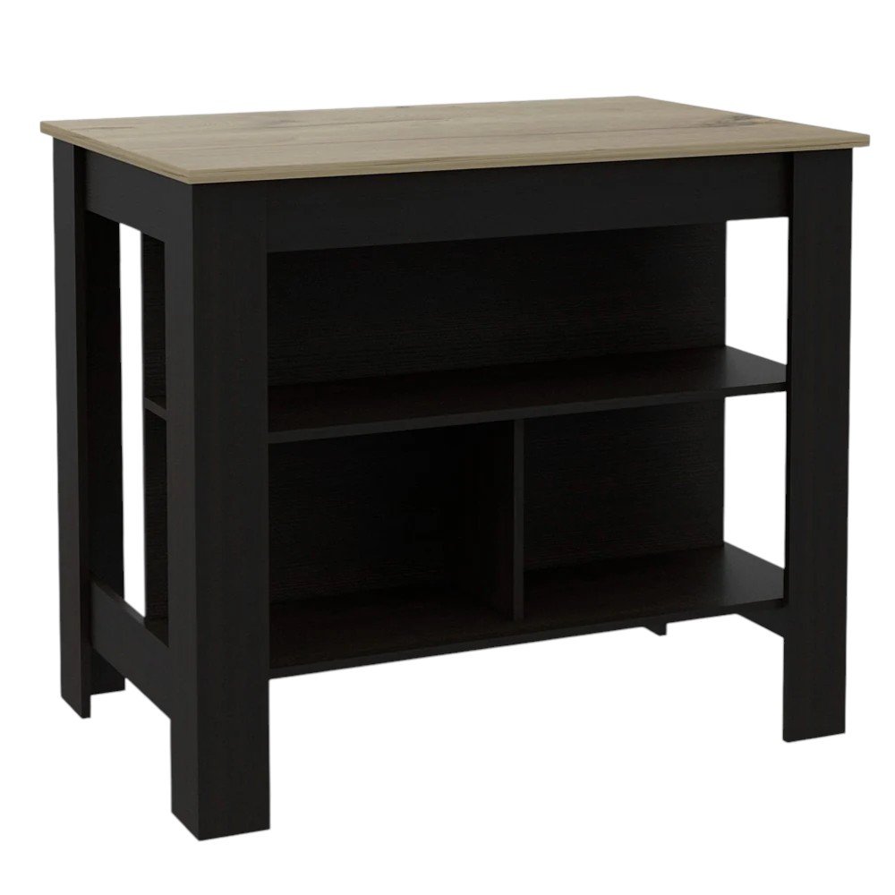 Black and Natural 41 Kitchen Island with Storage
