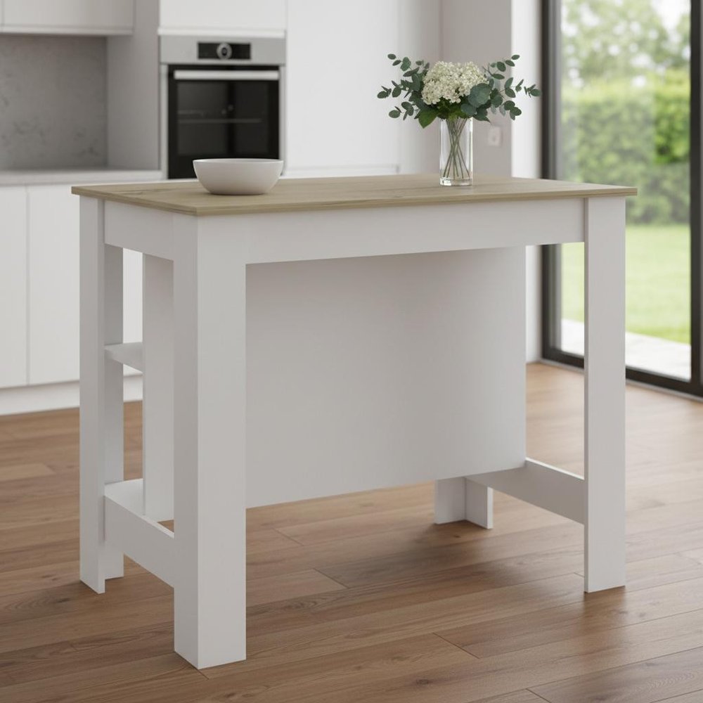 White and Brown 41 Kitchen Island with Storage