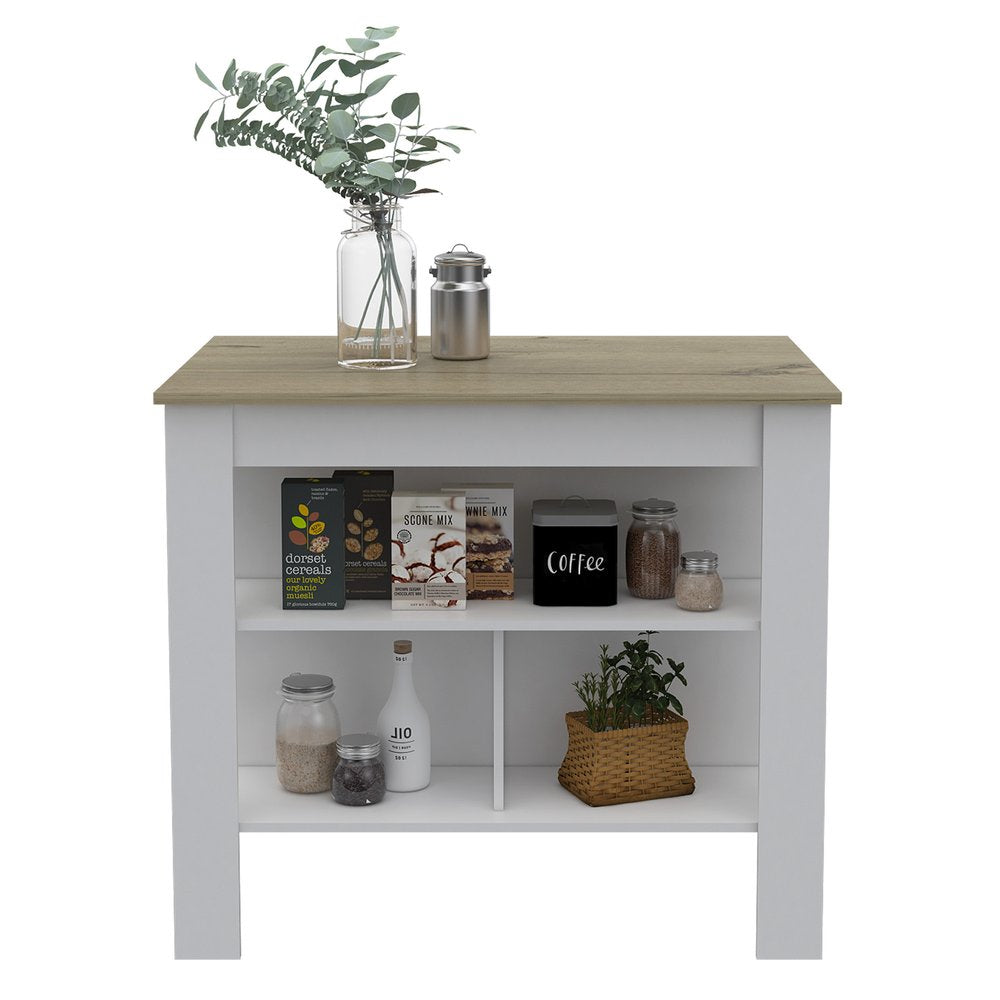 White and Brown 41 Kitchen Island with Storage