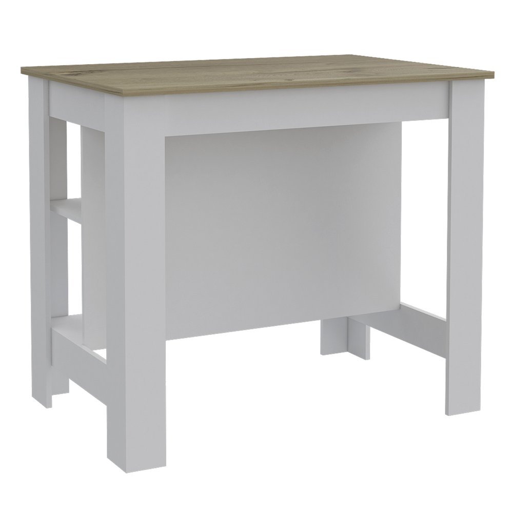 White and Brown 41 Kitchen Island with Storage