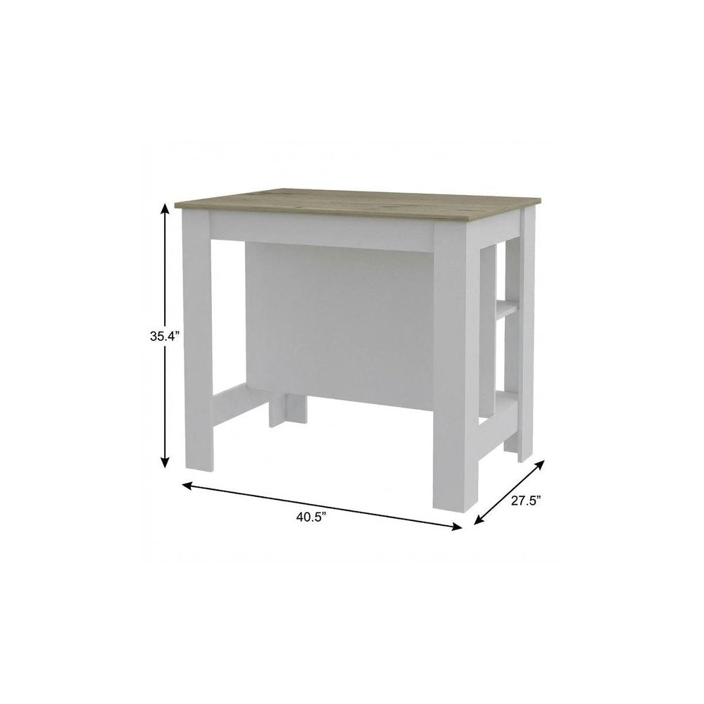 White and Brown 41 Kitchen Island with Storage