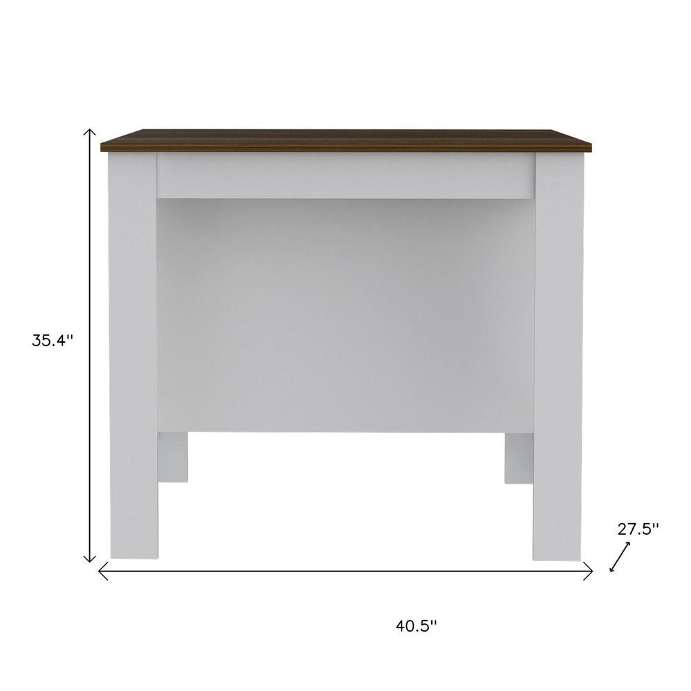 White and Brown 41 Kitchen Island with Storage
