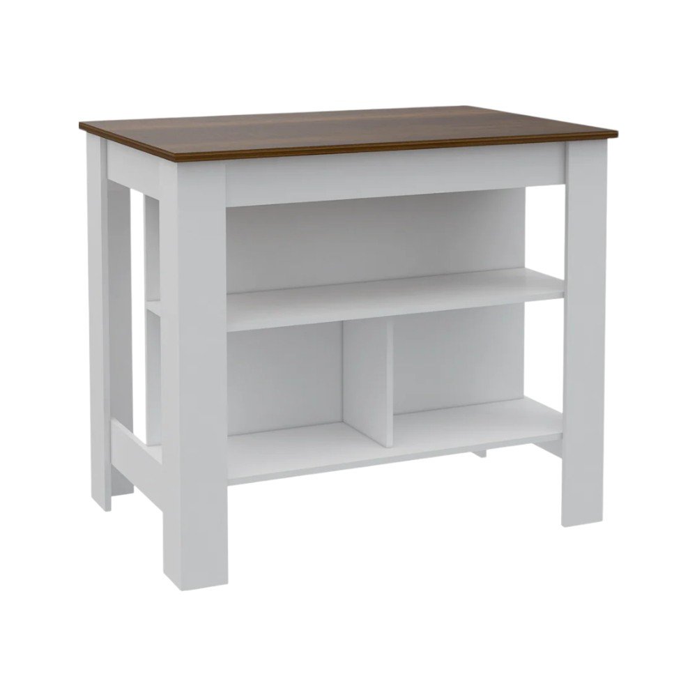 White and Brown 41 Kitchen Island with Storage