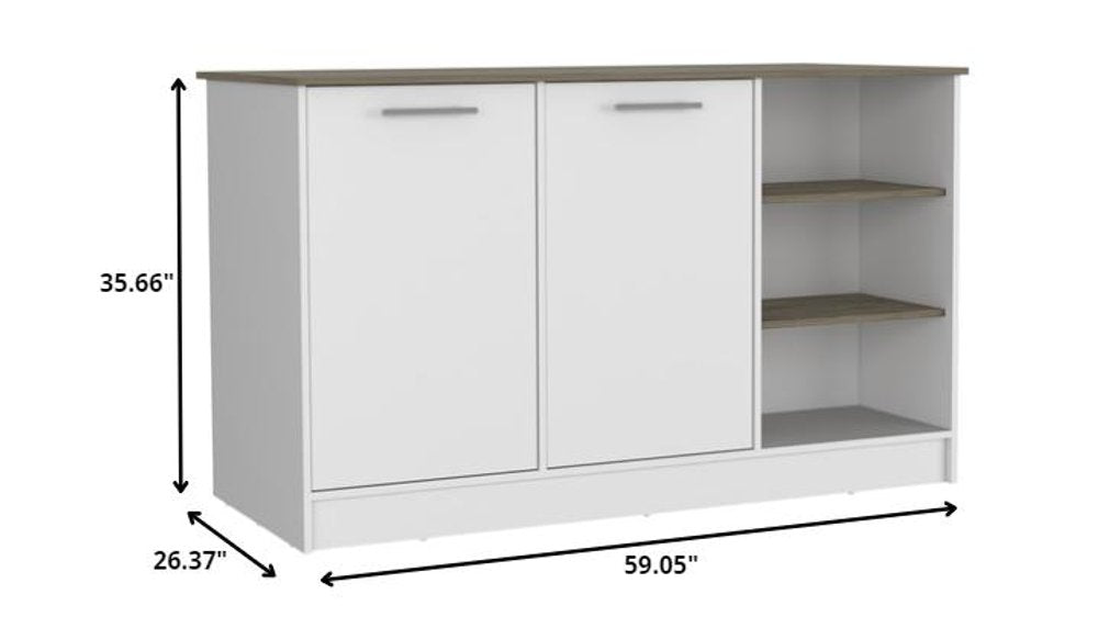 White and Brown 59 Kitchen Island with Storage