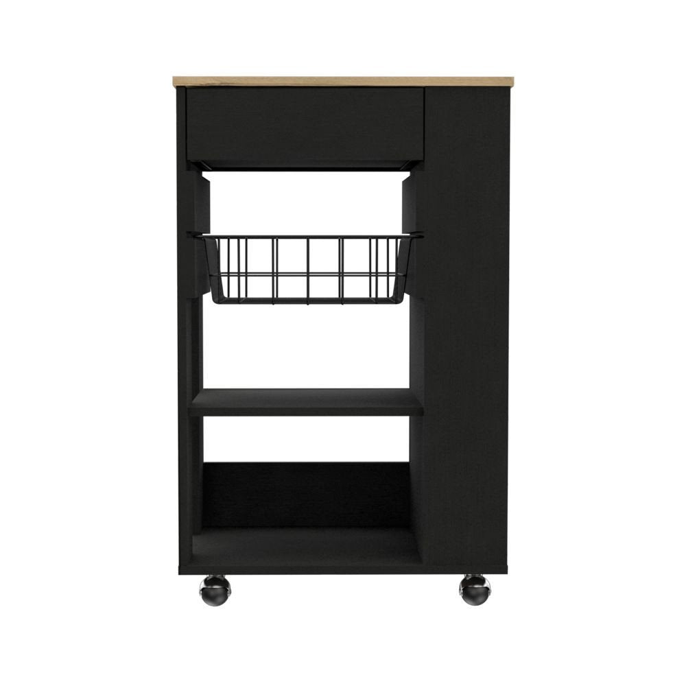 Black and Natural 22 Rolling Kitchen Cart with Storage