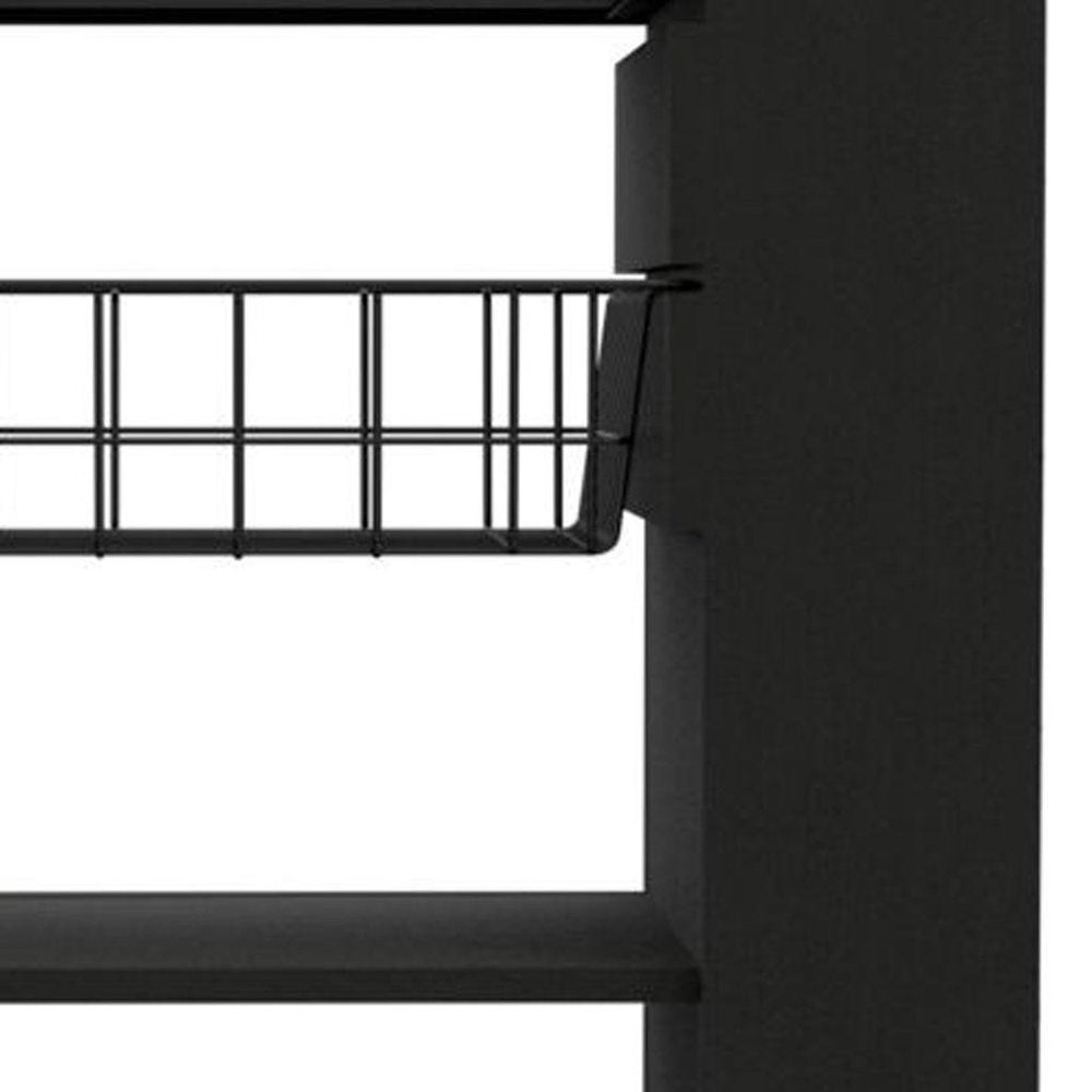 Black and Natural 22 Rolling Kitchen Cart with Storage