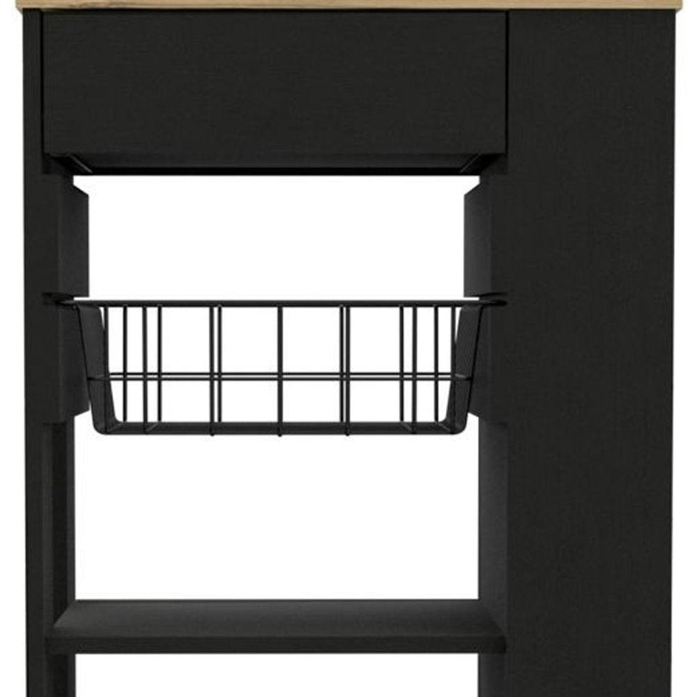 Black and Natural 22 Rolling Kitchen Cart with Storage
