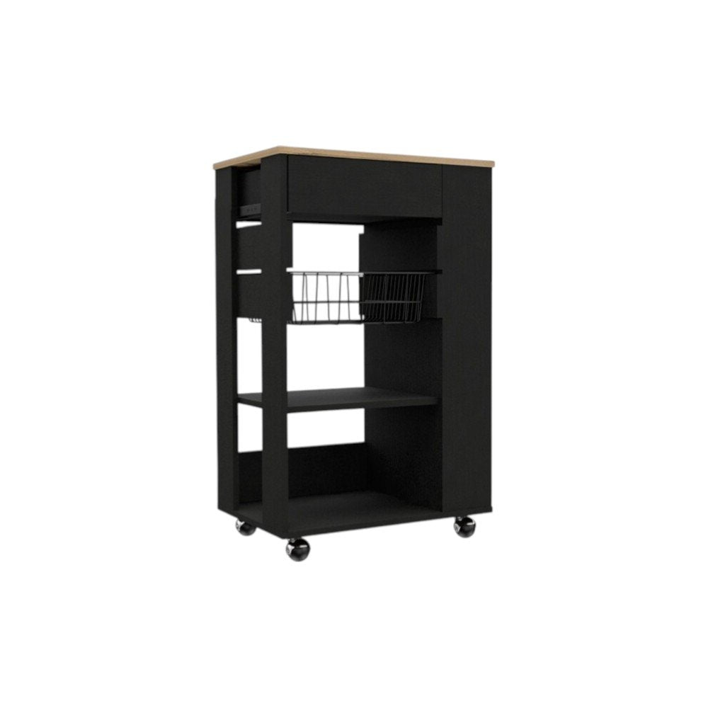 Black and Natural 22 Rolling Kitchen Cart with Storage