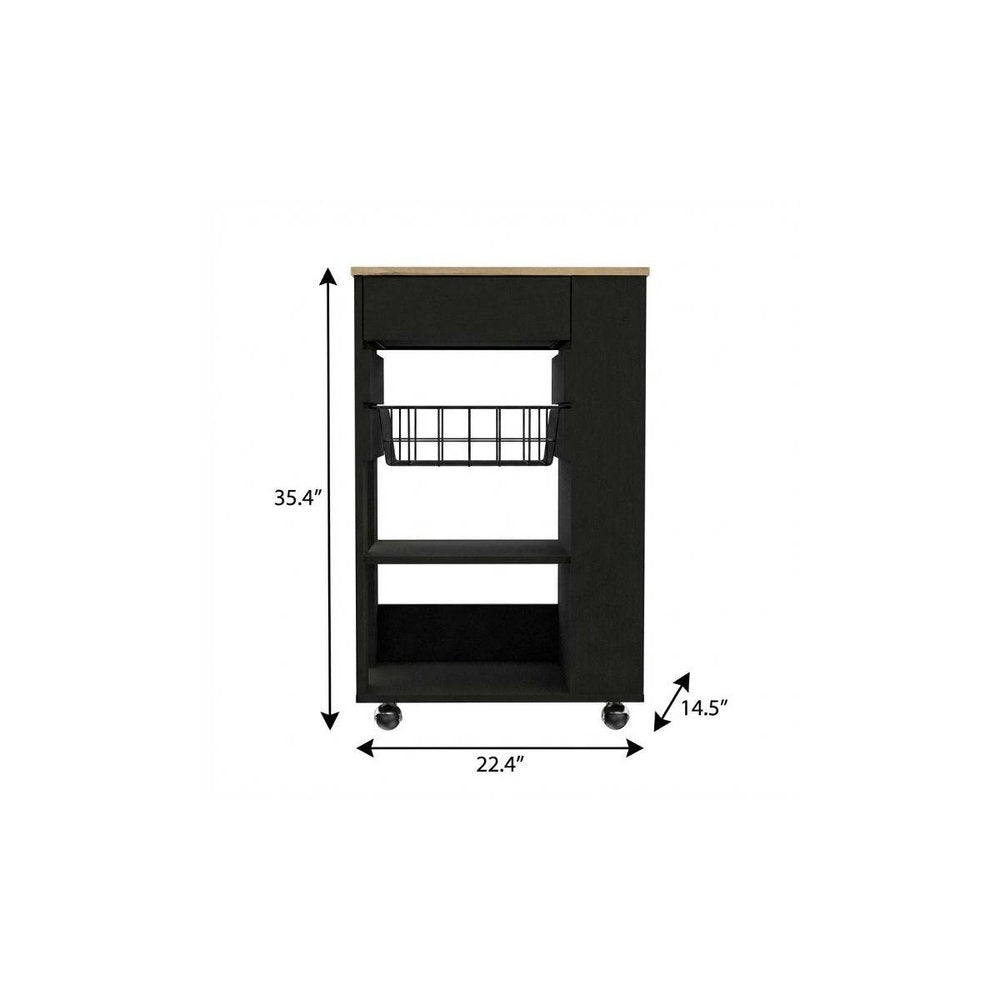 Black and Natural 22 Rolling Kitchen Cart with Storage