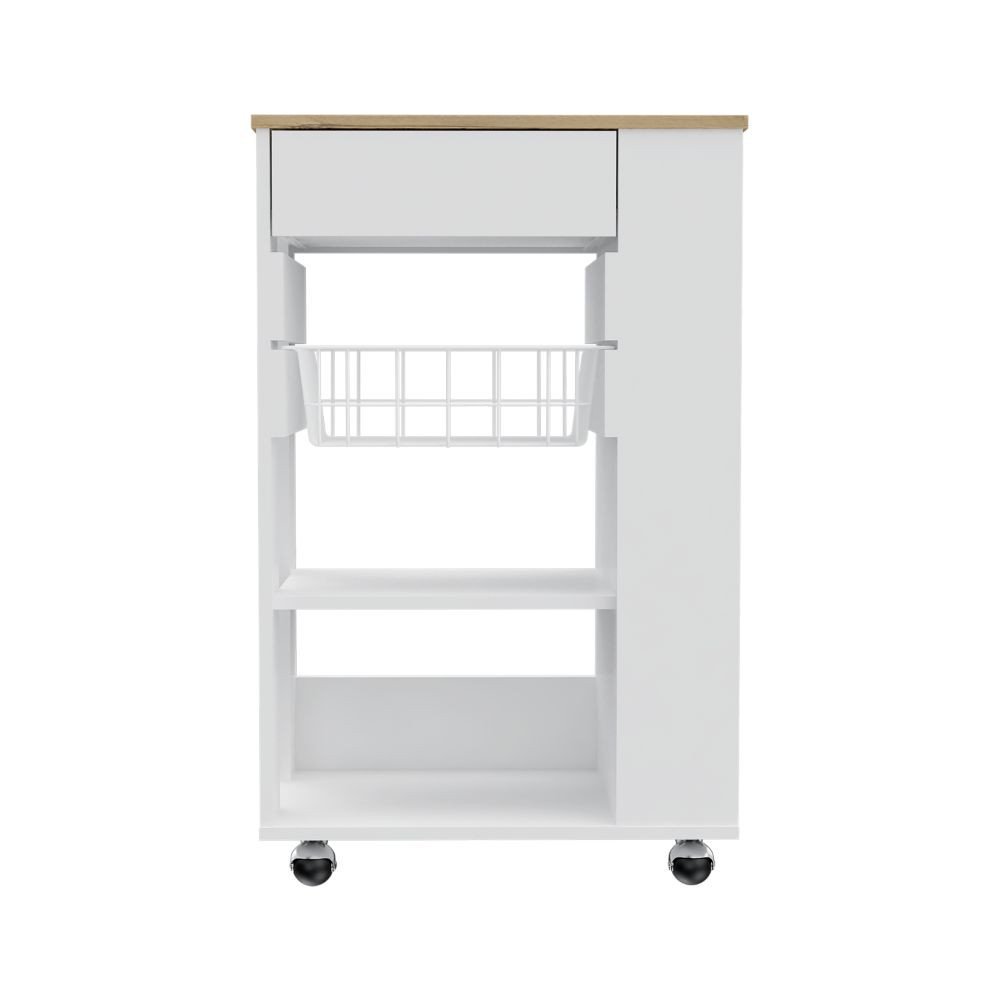 White and Brown 22 Rolling Kitchen Cart with Storage