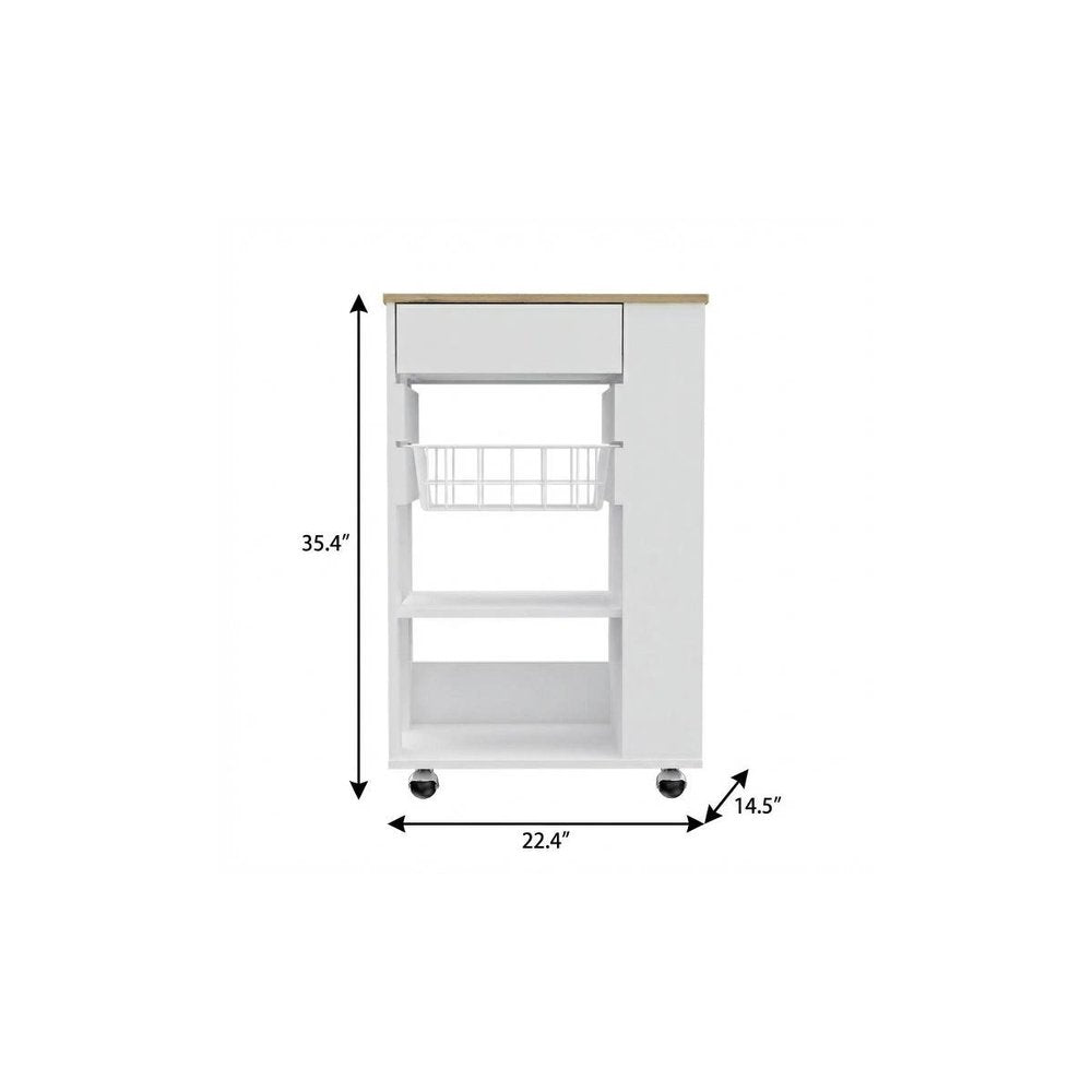 White and Brown 22 Rolling Kitchen Cart with Storage