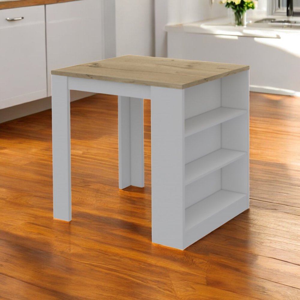 Natural and White Wood Kitchen Island with Storage - 36-inch