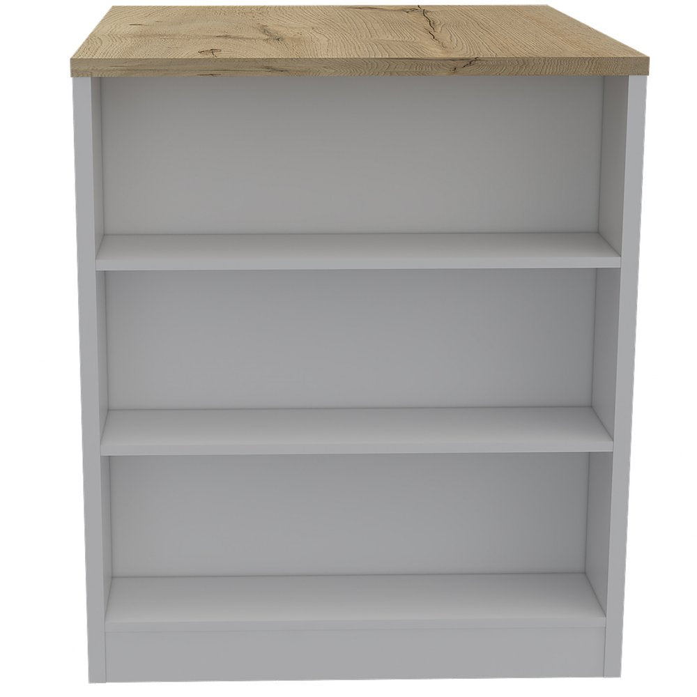 Natural and White Wood Kitchen Island with Storage - 36-inch