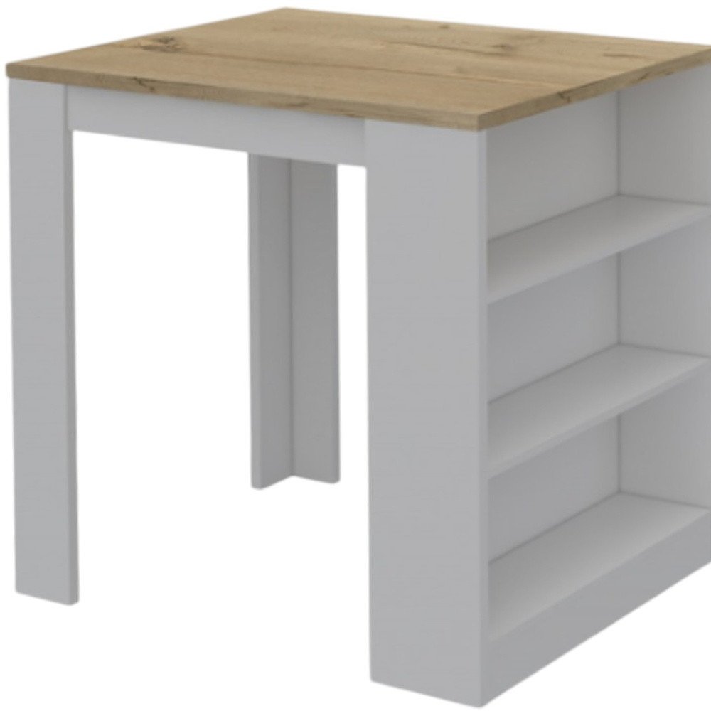Natural and White Wood Kitchen Island with Storage - 36-inch