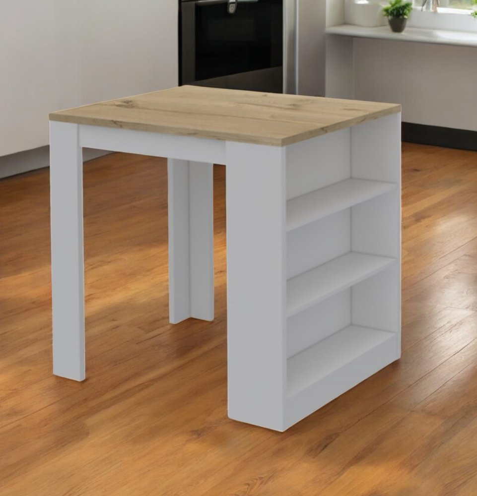 Natural and White Wood Kitchen Island with Storage - 36-inch