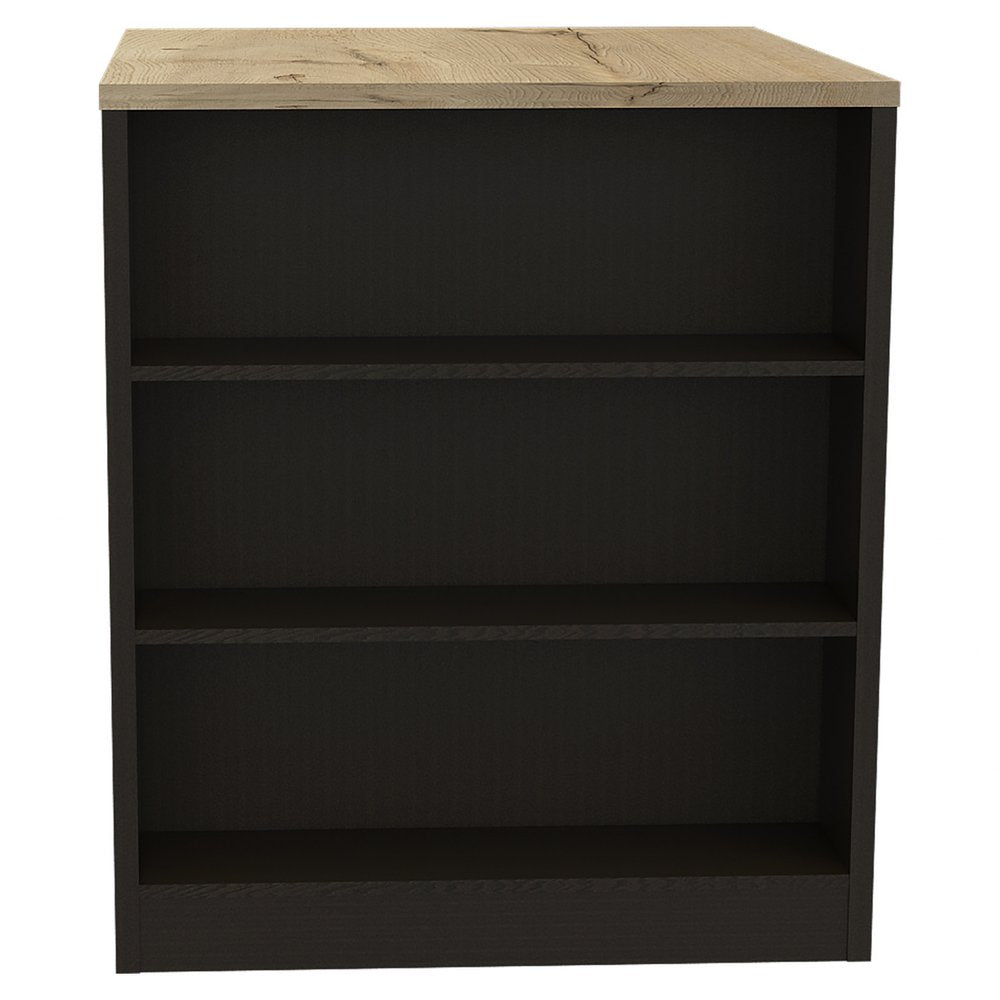 Natural and Black Wood Kitchen Island with Storage - 36-inch