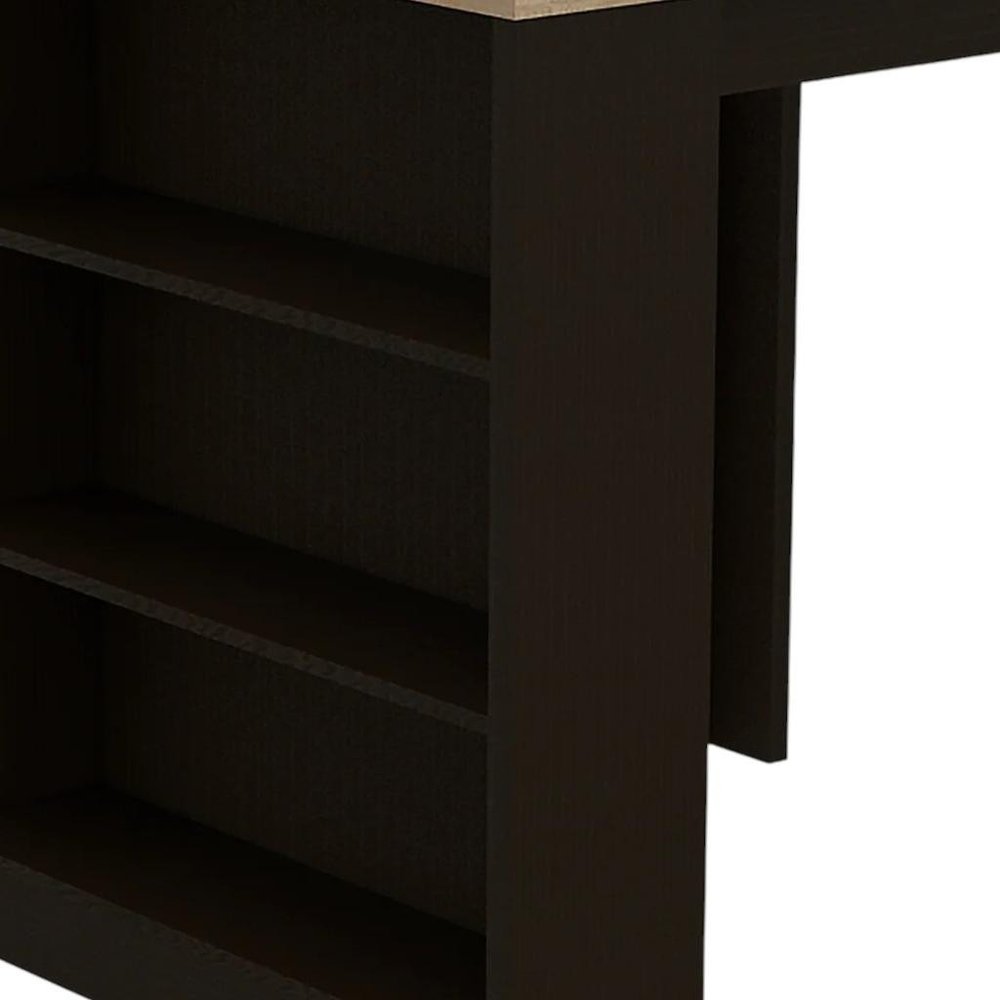 Natural and Black Wood Kitchen Island with Storage - 36-inch