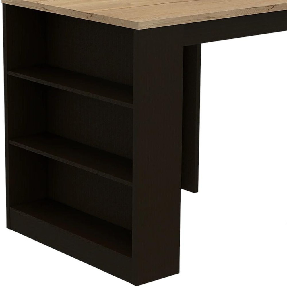 Natural and Black Wood Kitchen Island with Storage - 36-inch