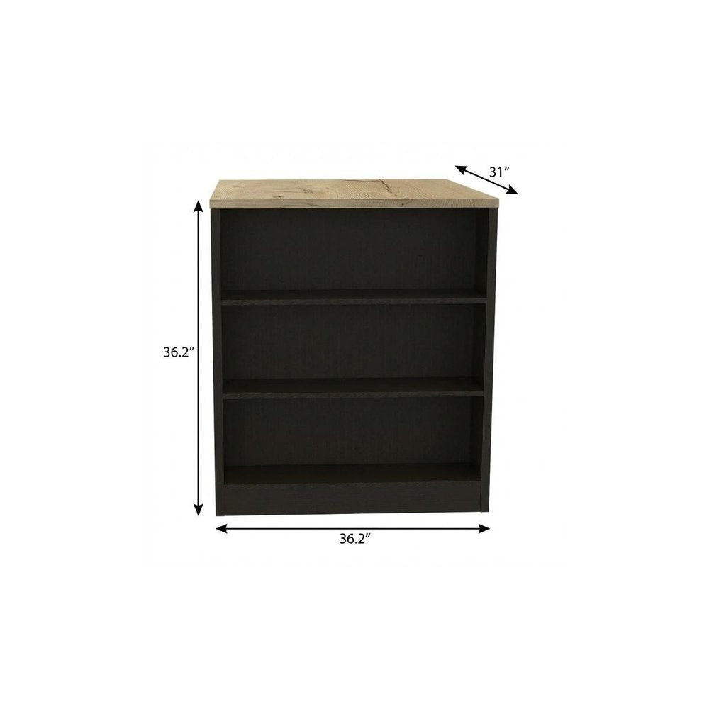 Natural and Black Wood Kitchen Island with Storage - 36-inch