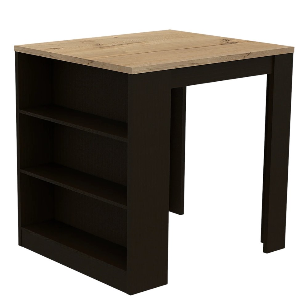 Natural and Black Wood Kitchen Island with Storage - 36-inch