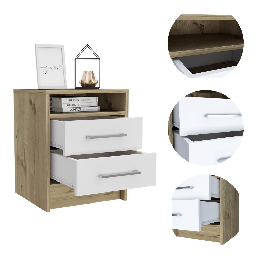 Wood Two Drawer Nightstand - 20-inch