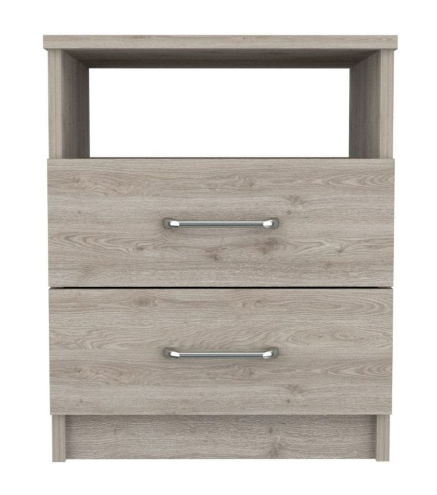 Light Gray Wood Two Drawer Nightstand - 20-inch
