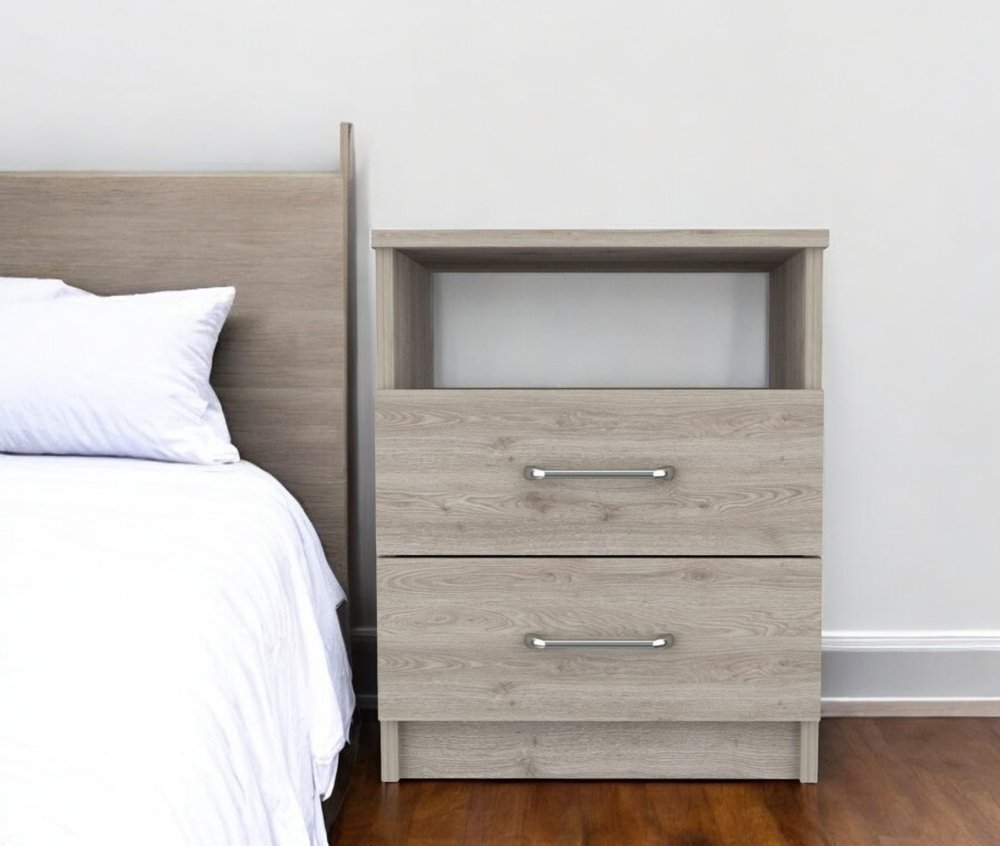 Light Gray Wood Two Drawer Nightstand - 20-inch