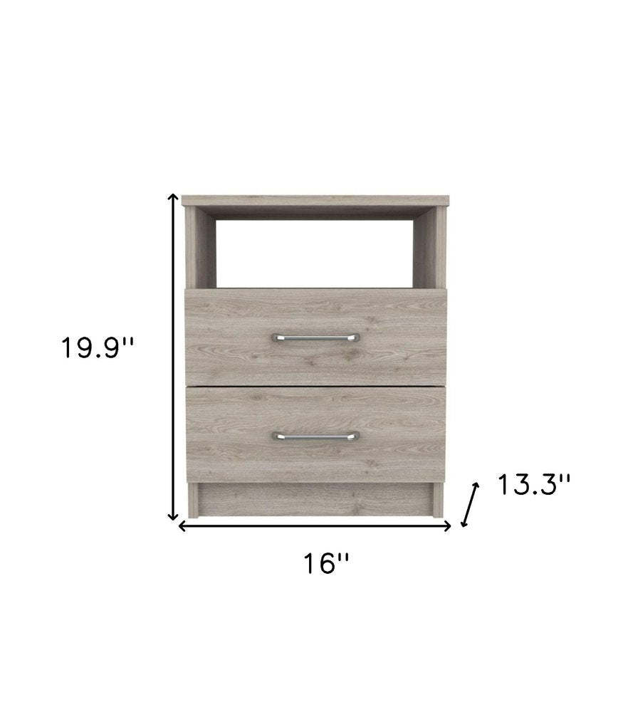 Light Gray Wood Two Drawer Nightstand - 20-inch