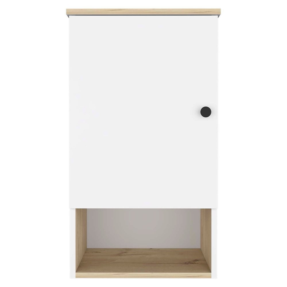 Light Oak and White Wall Mounted Cabinet with Three Shelves - 16-inch