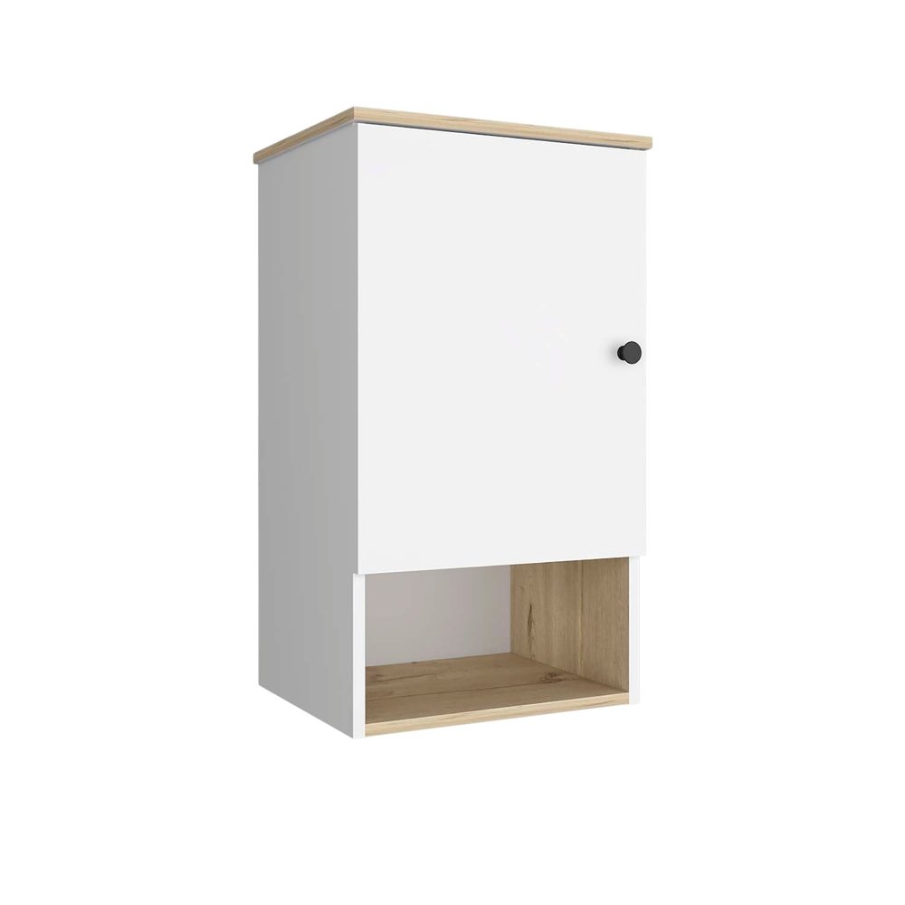 Light Oak and White Wall Mounted Cabinet with Three Shelves - 16-inch