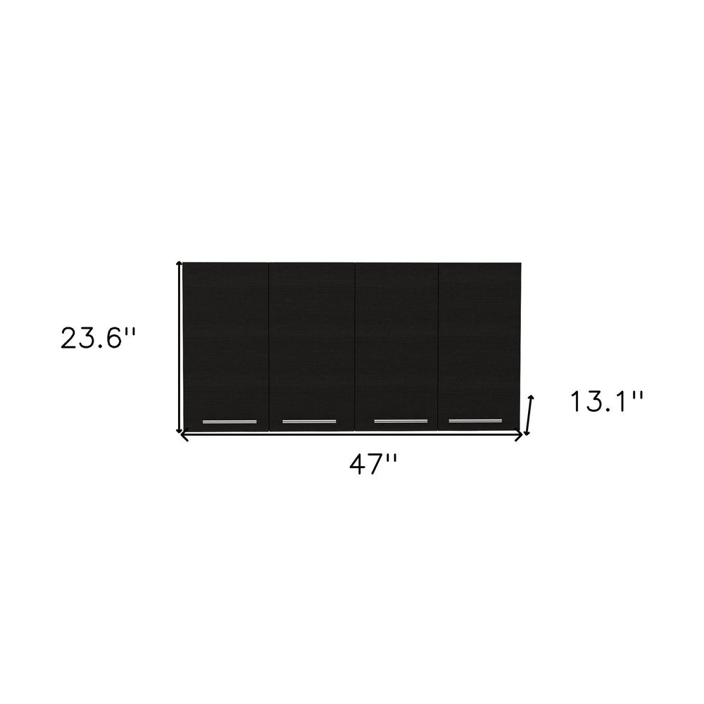 Black Wood Wall Mounted Accent Cabinet with Four Doors - 47-inch