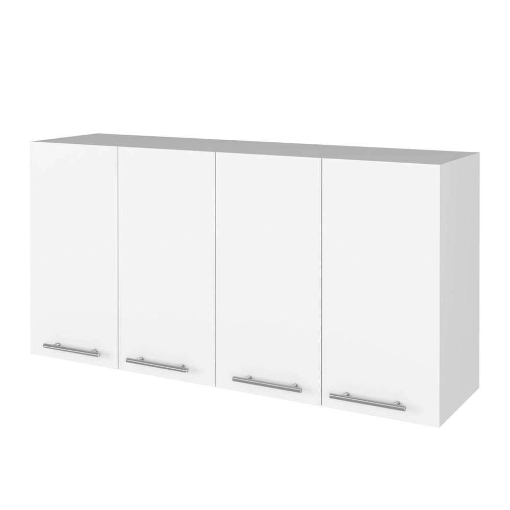 White Wood Wall Mounted Accent Chest with Four Doors - 47-inch