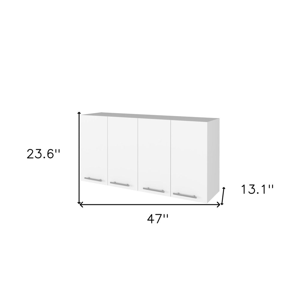 White Wood Wall Mounted Accent Chest with Four Doors - 47-inch