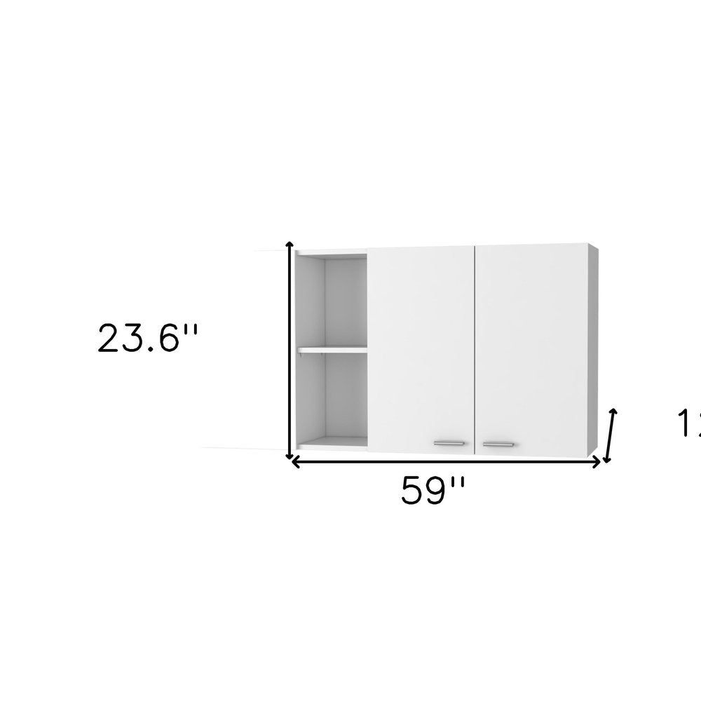 White Wood Wall Mounted Accent Cabinet with Four Doors - 59-inch