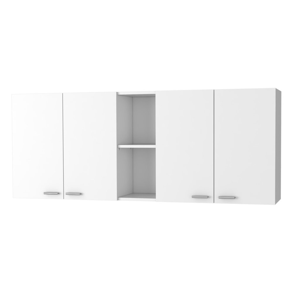 White Wood Wall Mounted Accent Cabinet with Four Doors - 59-inch