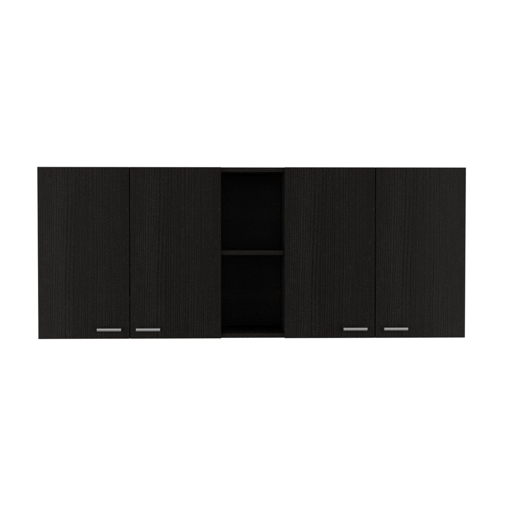 Black Wood Wall Mounted Accent Cabinet with Five Shelves - 59-inch