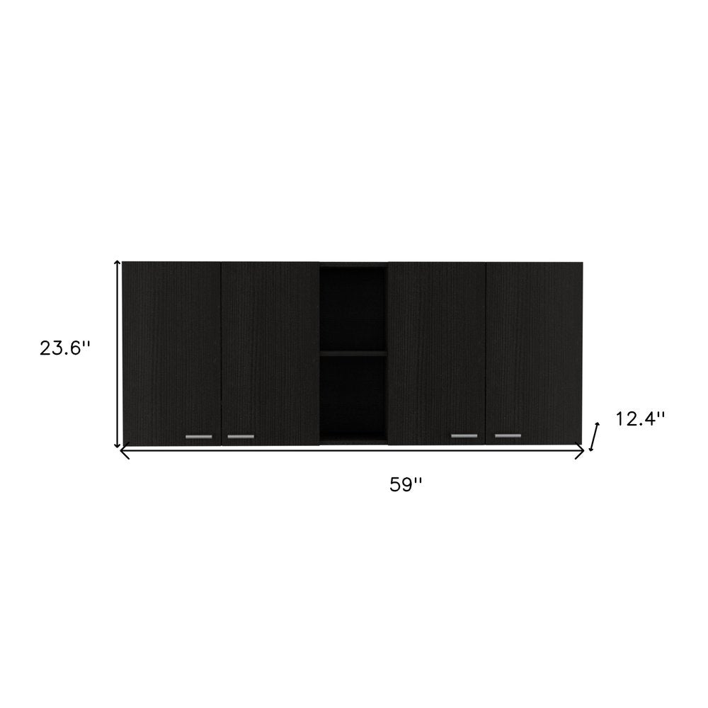 Black Wood Wall Mounted Accent Cabinet with Five Shelves - 59-inch