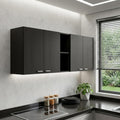 Black Wood Wall Mounted Accent Cabinet with Five Shelves - 59-inch