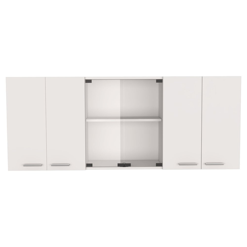 White Wood Wall Mounted China Cabinet with Six Doors - 59-inch