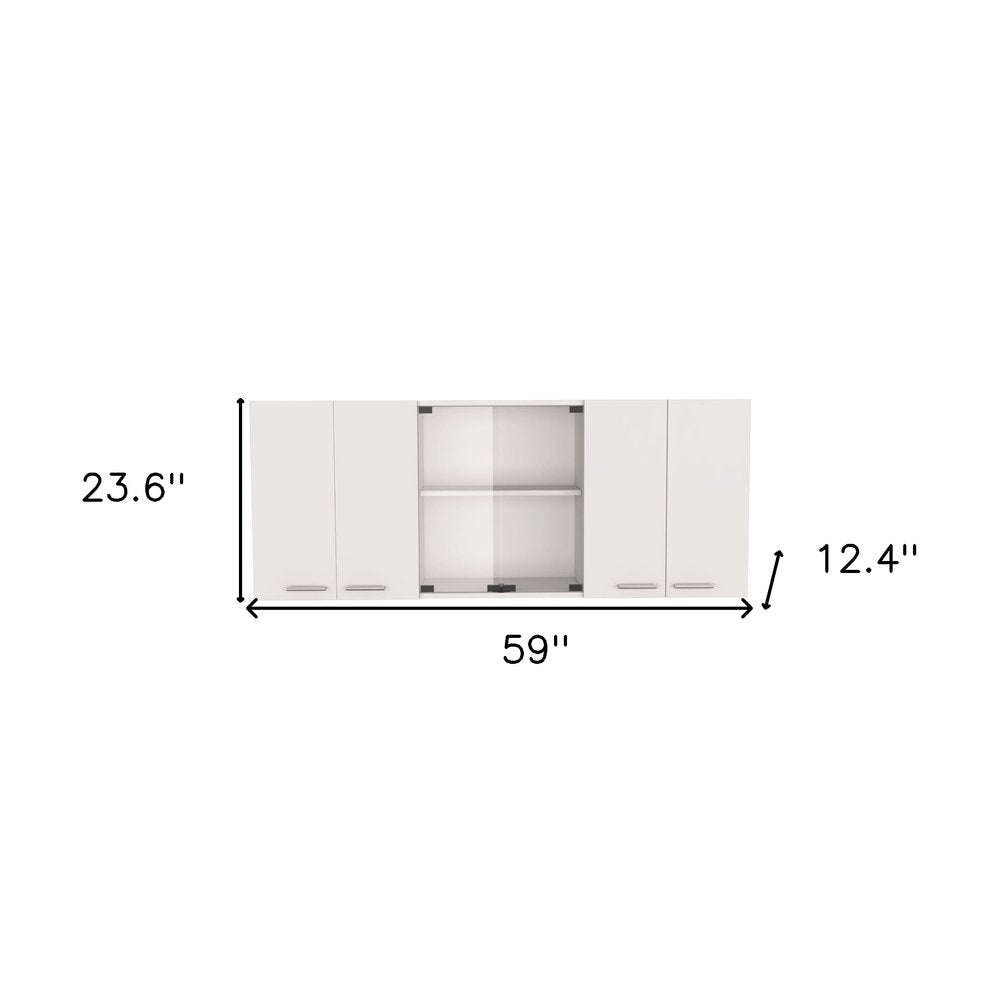 White Wood Wall Mounted China Cabinet with Six Doors - 59-inch