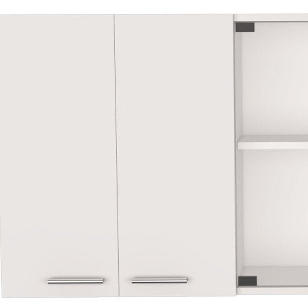 White Wood Wall Mounted China Cabinet with Six Doors - 59-inch