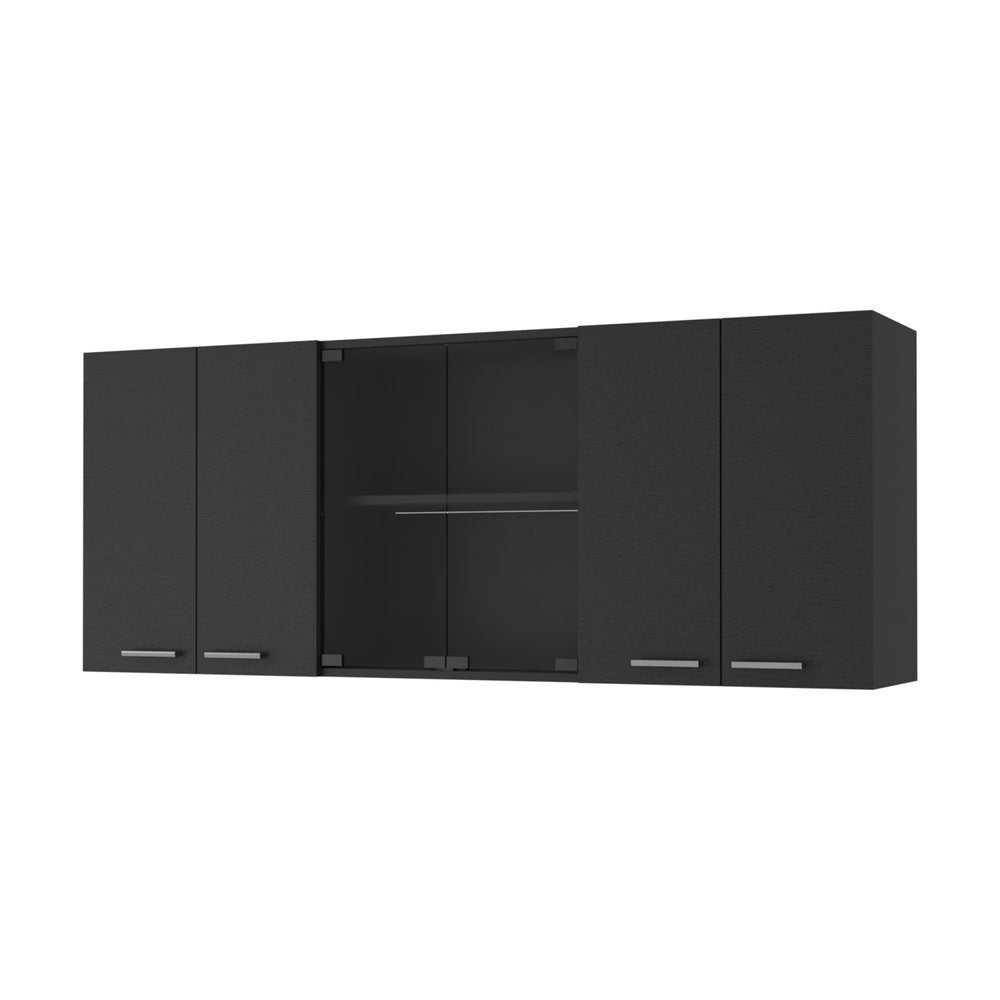 Black Wood Wall Mounted China Cabinet with Six Doors - 59-inch