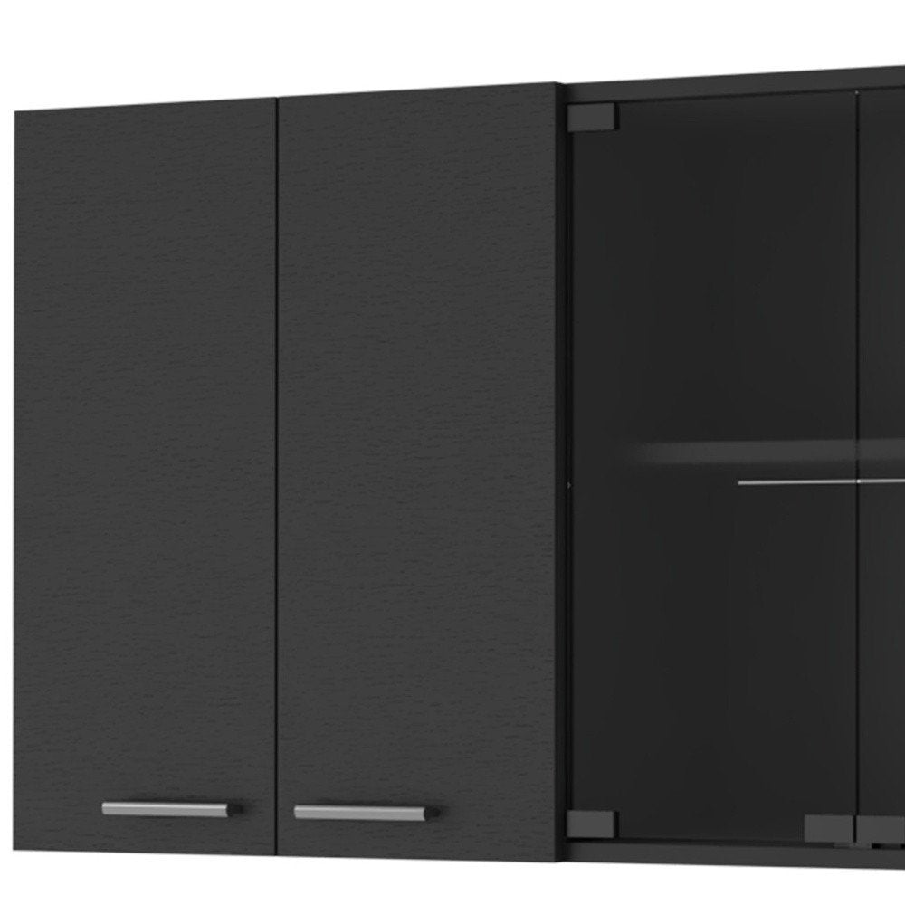 Black Wood Wall Mounted China Cabinet with Six Doors - 59-inch