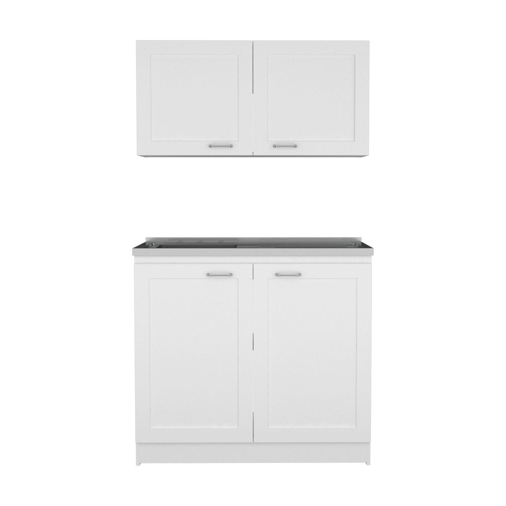 Black and White Wood Accent Cabinet Set with Four Doors - 42-inch