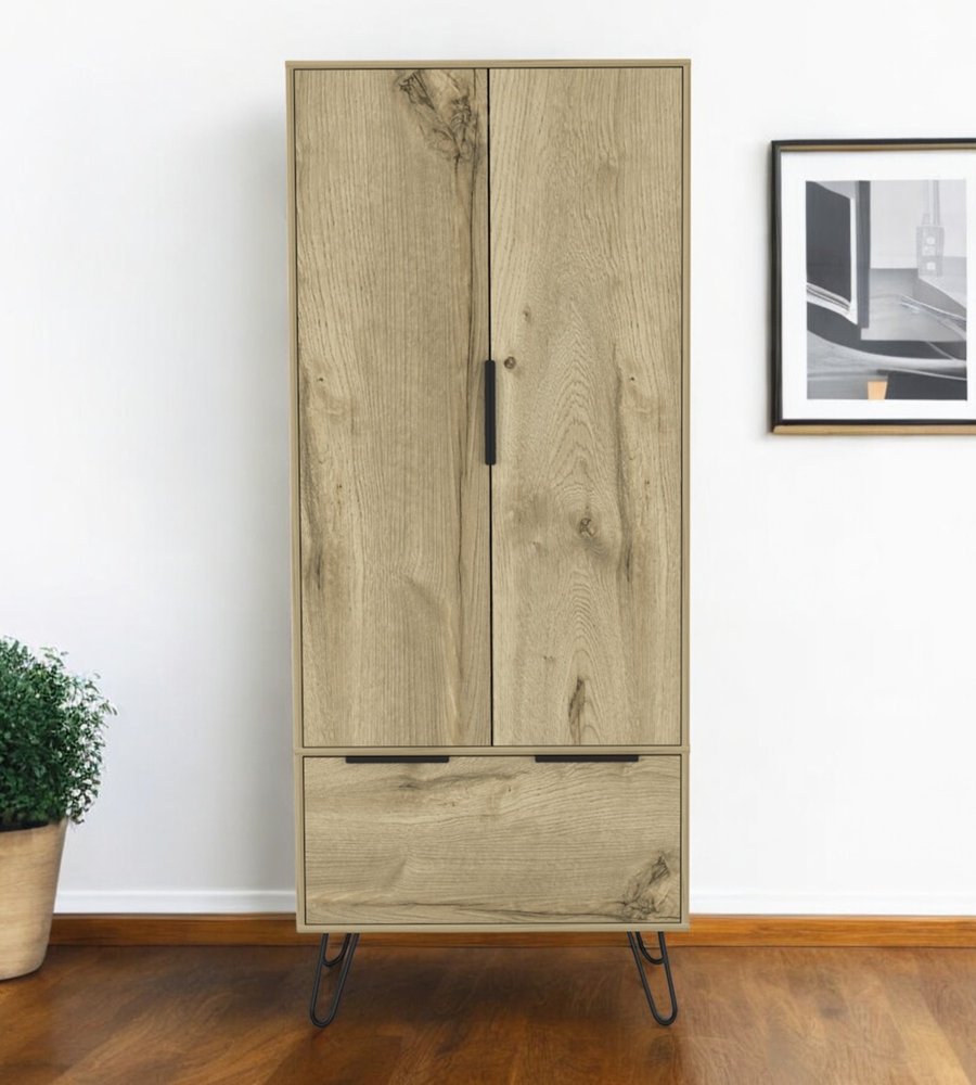 Oak Wood Two Door Single Drawer Combo Dresser - 74-inch