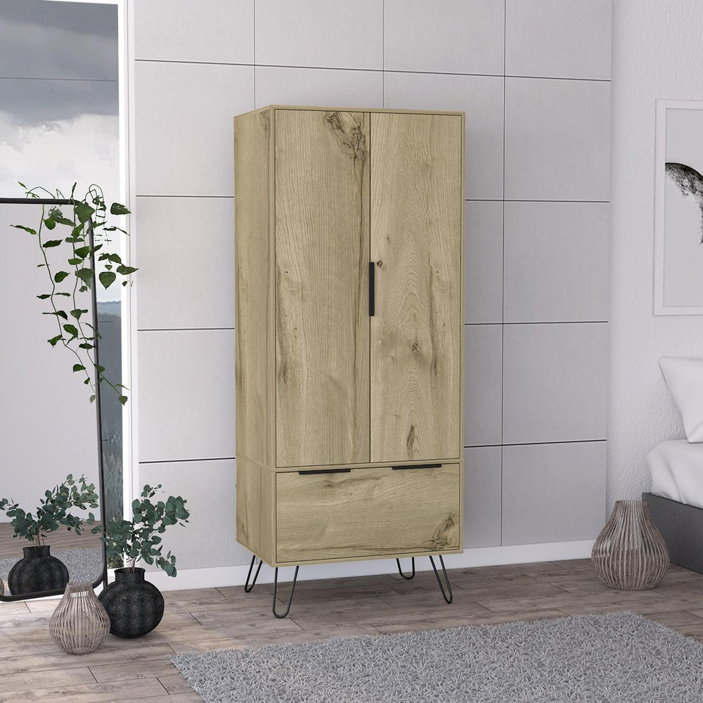 Oak Wood Two Door Single Drawer Combo Dresser - 74-inch