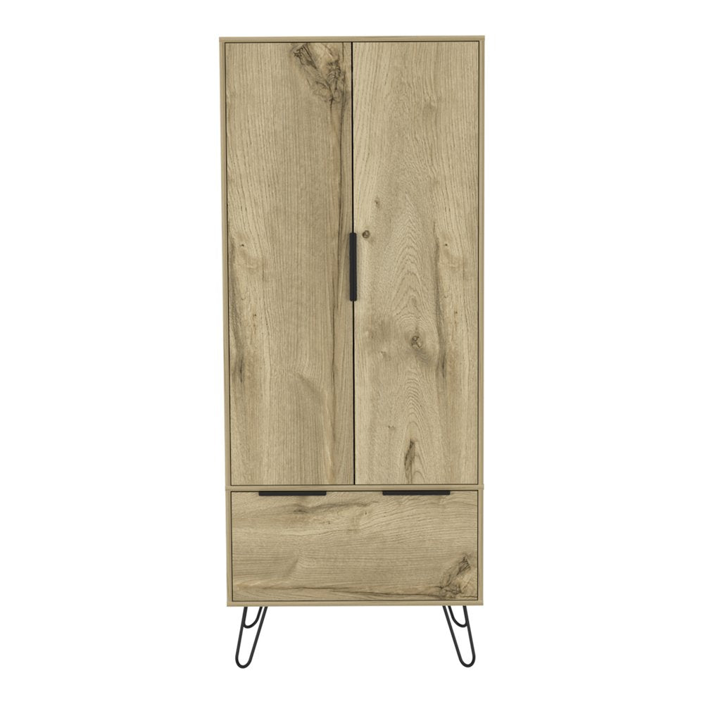 Oak Wood Two Door Single Drawer Combo Dresser - 74-inch