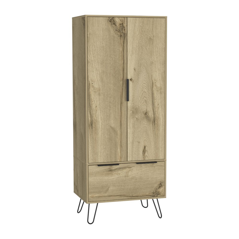 Oak Wood Two Door Single Drawer Combo Dresser - 74-inch